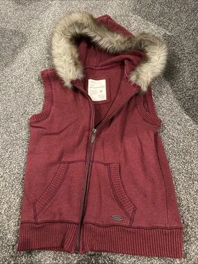 Aeropostale Maroon Hooded Faux-Fur Trim Vest